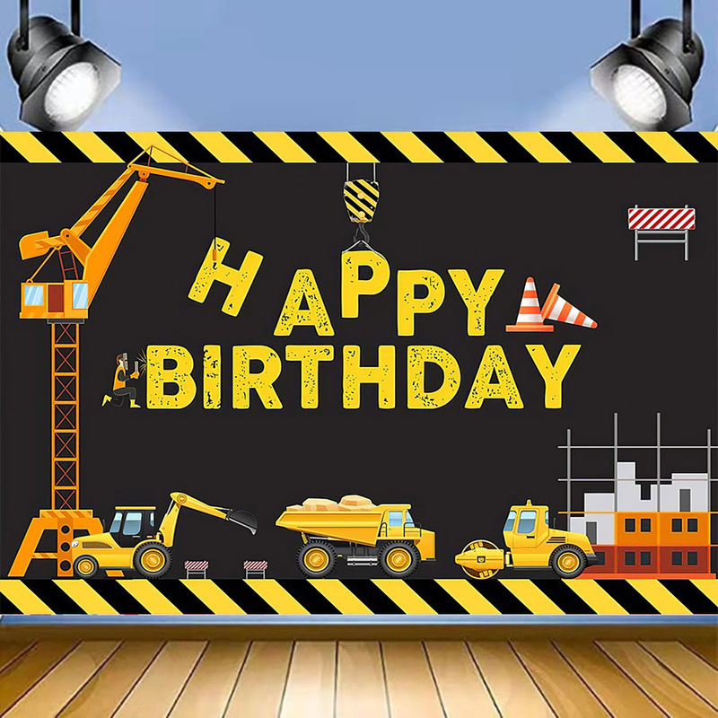 Foreign Trade New Export Kidsren's Birthday Party Photography Decoration Supplies Amazon Construction Engineering Vehicle Background Cloth