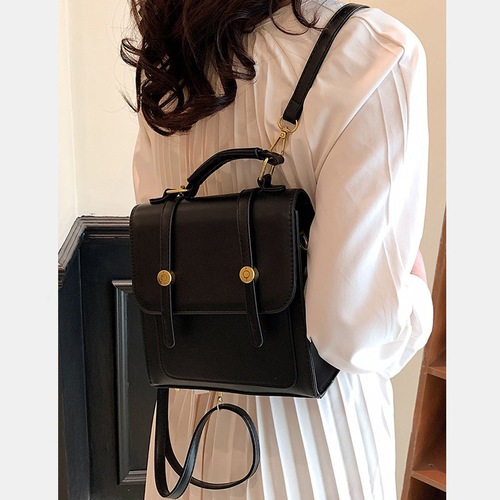 Niche American retro backpack British diagonal buckle small square bag commuter student brown small backpack new style