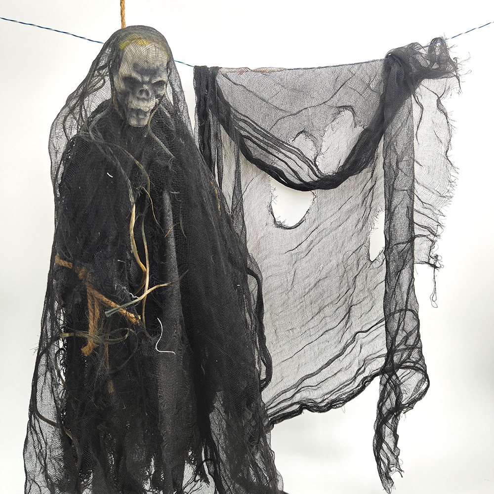 Suministro transfronterizo Halloween negro rasgado gasa fantasma Festival horror ventana pantalla tela de araña gasa fantasma Festival horror mantel