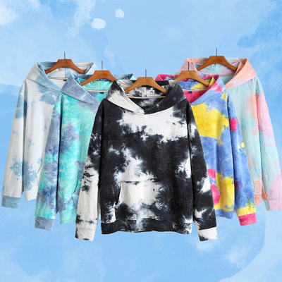 2022 new pattern colour pure cotton Pullover soft comfortable Trend Hit color tie-dyed Hooded Sweater men and women