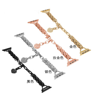 Suitable for Apple Applewatch1-7 Generation SE Three Row Heart Chain Metal Strap iwatch7 Punk Watch Chain
