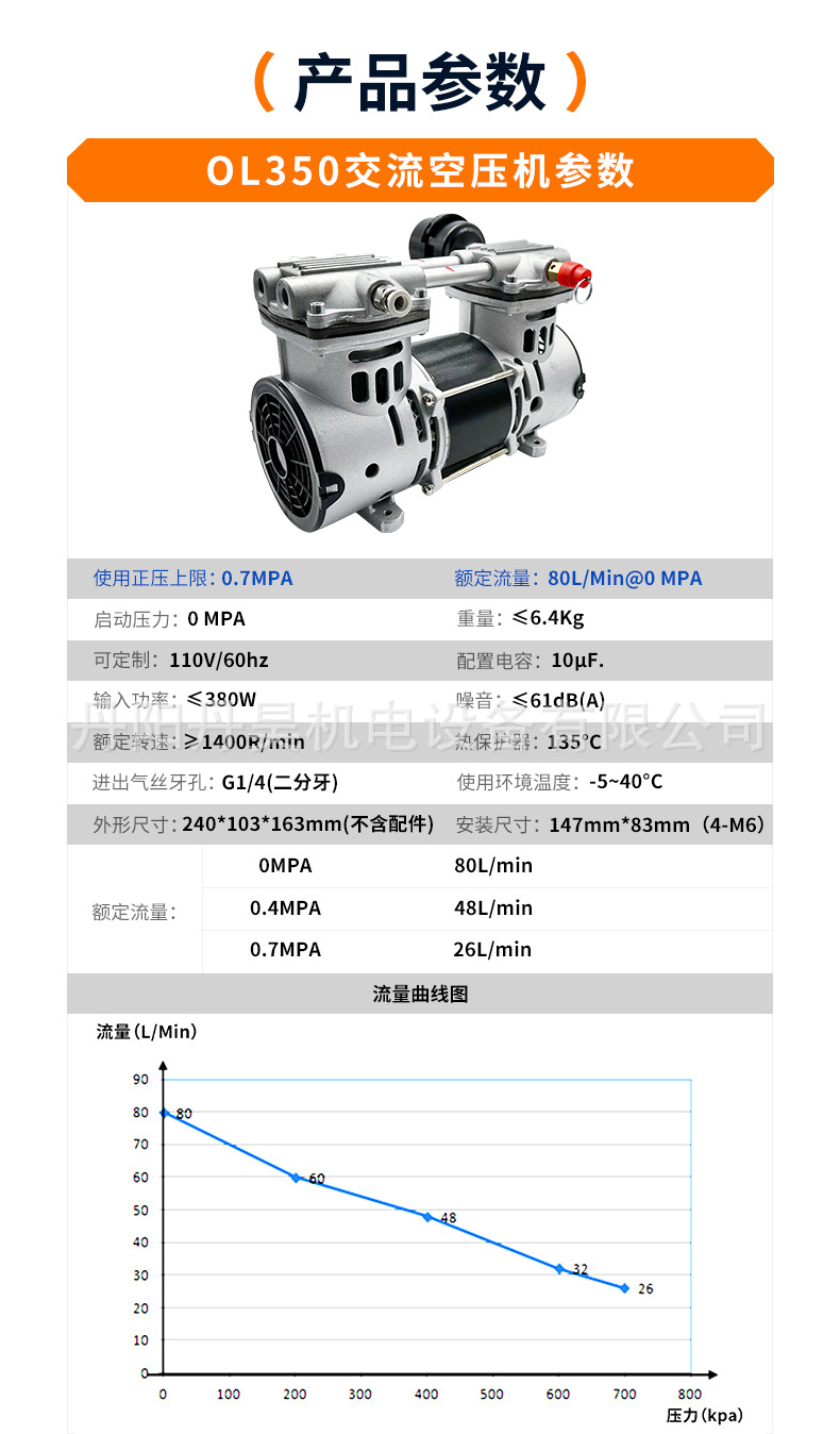 Ol350 Oil-Free Supercharged Air Compressor 380W High-Power High-Pressure Air Pump Small Silent Piston Maintenance-Free