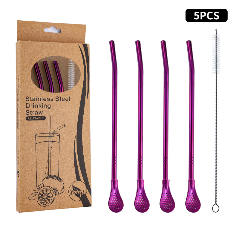 Juego de cuchara de pajita de acero inoxidable 304 transfronterizo creativo de té de yerba, filtro de jugo de yerba, té con leche, cuchara para mezclar café