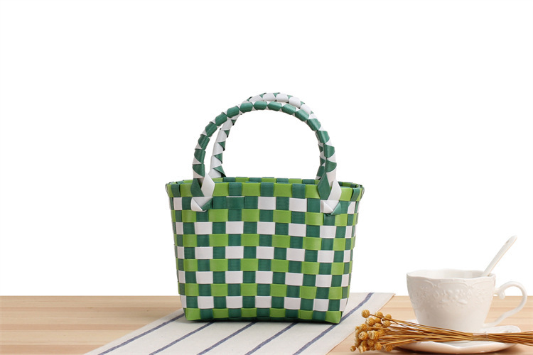 Women's Mini Pvc Lattice Vacation Square Open Straw Bag display picture 9