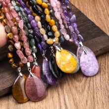 跨境爆款天然水晶项链轻奢高级感毛衣链配饰项链长款吊坠饰品批发