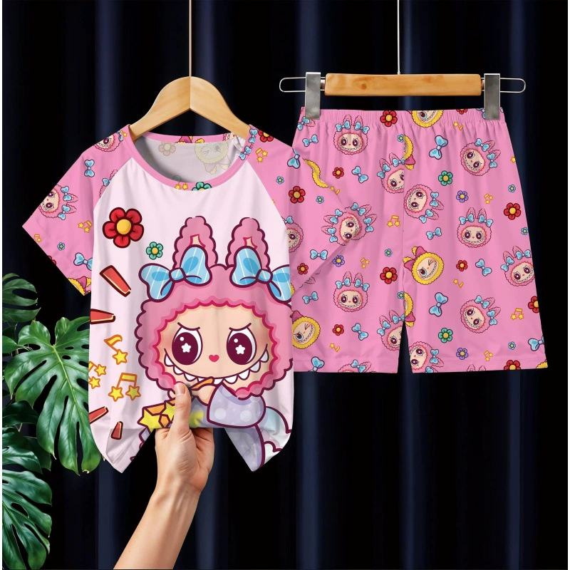 Children's thin pijama for boys, cartoon set, with short sleeve, for teenagers