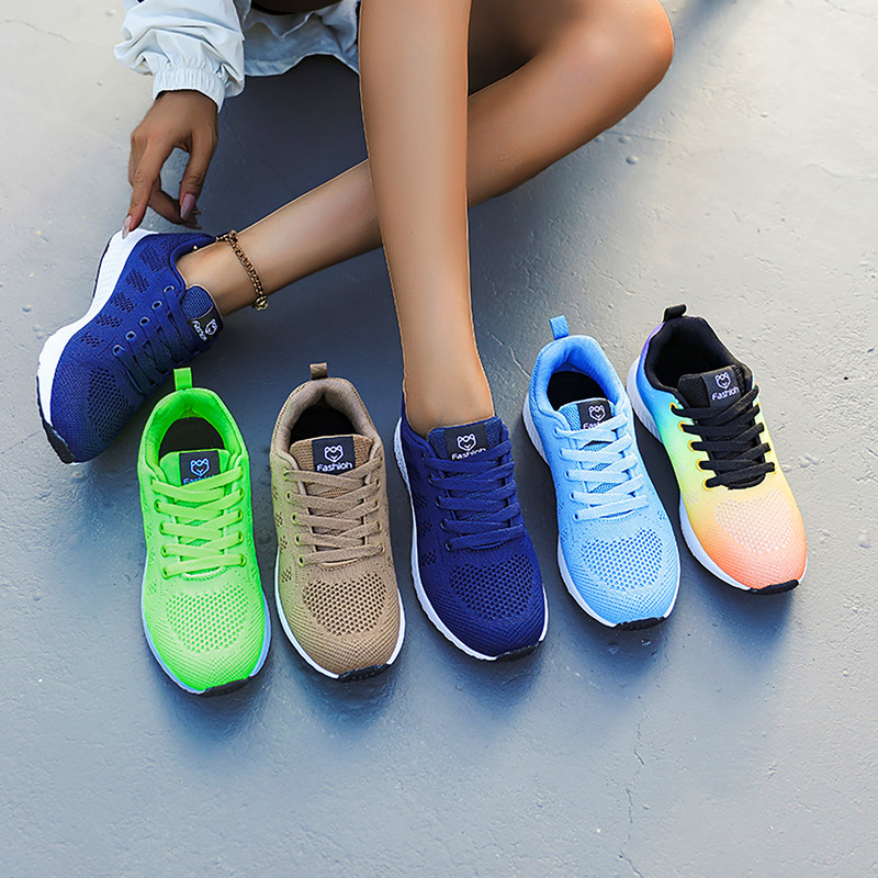 2026 Cross-Border Foreign Trade Wholesale Large Size Spring and Autumn Sneakers for Women, Fly-Knit Mesh Women's Shoes, Flat-Soled Student Running Shoes for Women