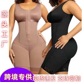 TEMU跨境热销款欧美大码排扣塑身衣连体开档束身衣收腹提臀紧身衣