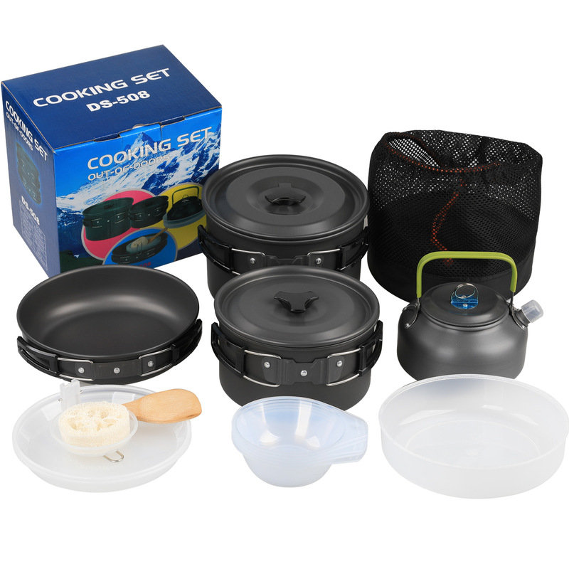 Outdoor Camping Set Pot 4-5 People Plus Teapot Combination DS-508 Set Pot Portable Picnic Pot Teapot Set Outdoor Camping Set Pot 4-5 People Plus Teapot Combination DS-508 Set Pot Portable Picnic Pot Teapot Set
