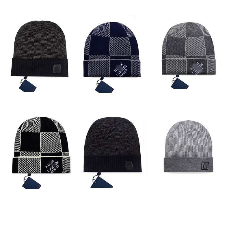 Classic Letter Leather Patch Knitted Beanie Unisex Wool Cap, Fall Winter Fashion Trendy Cold Hat