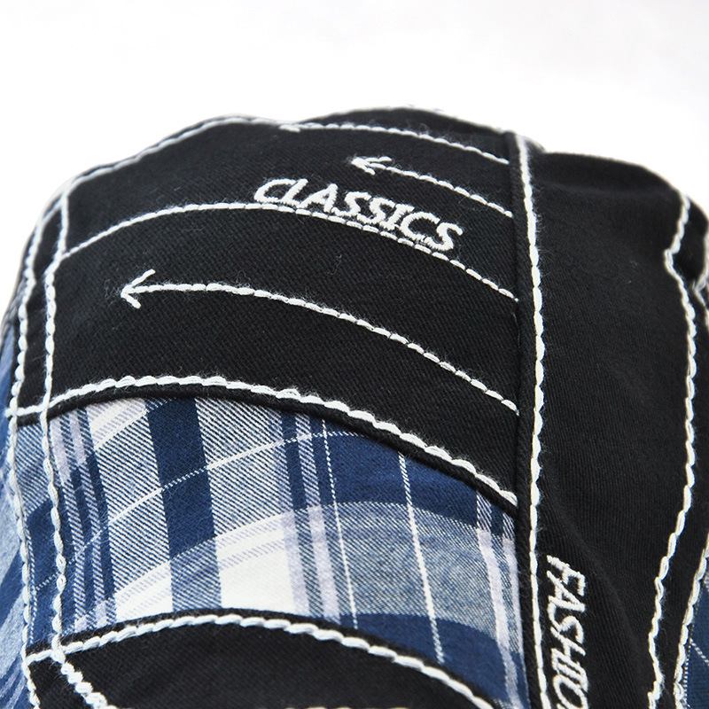 Cappello da anatra unisex in tessuto scozzese con giunture parallele a freccia ricamata con filo, visiera esterna_voghion.com