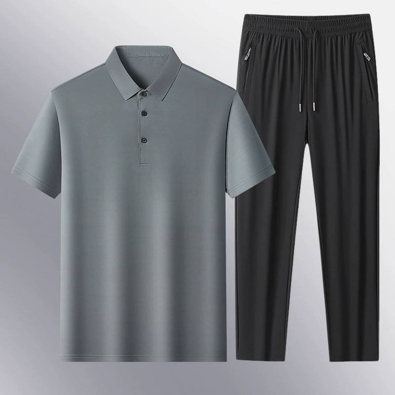 Популярные летние мужские деловые повседневные брюки-поло из ледяного шелка, костюмы среднего и пожилого возраста, спортивные и повседневные костюмы для папы