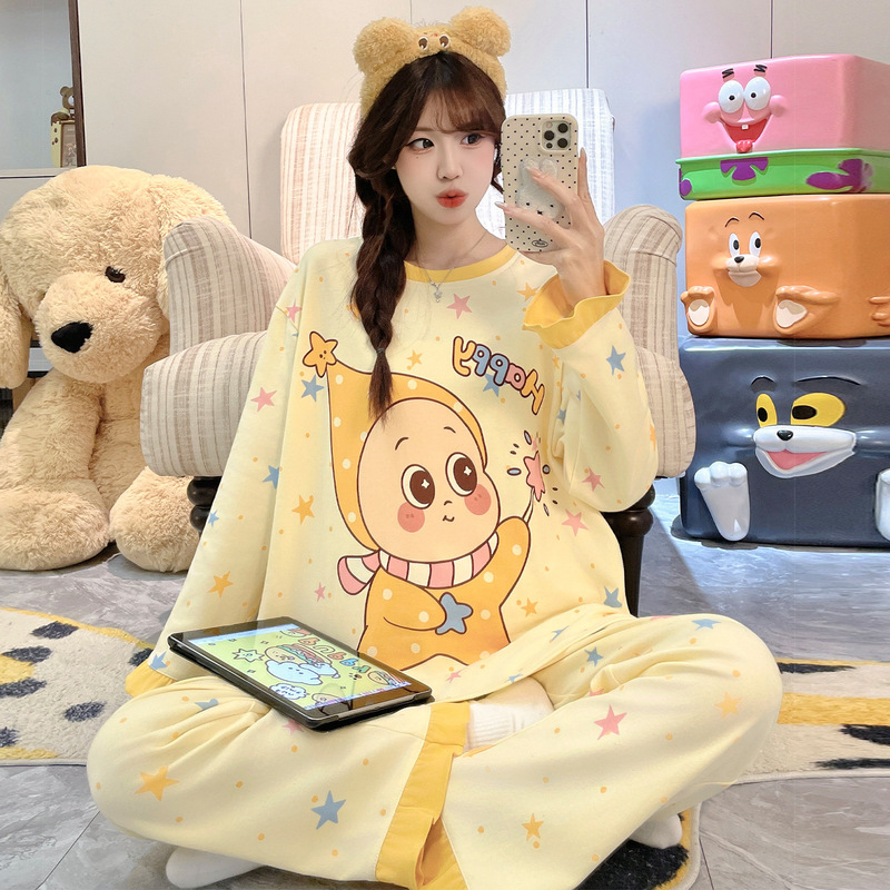 Women's Spring and Autumn Pure Cotton Long-Sleeve Cartoon Student Plus Size Loose Princess Style All-Cotton Homewear Set for Girls Women's Spring and Autumn Pure Cotton Long-Sleeve Cartoon Student Plus Size Loose Princess Style All-Cotton Homewear Set for Girls