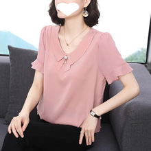 雪纺上衣女夏装2025新款洋气减龄气质荷叶袖小衫中年妈妈短袖上衣