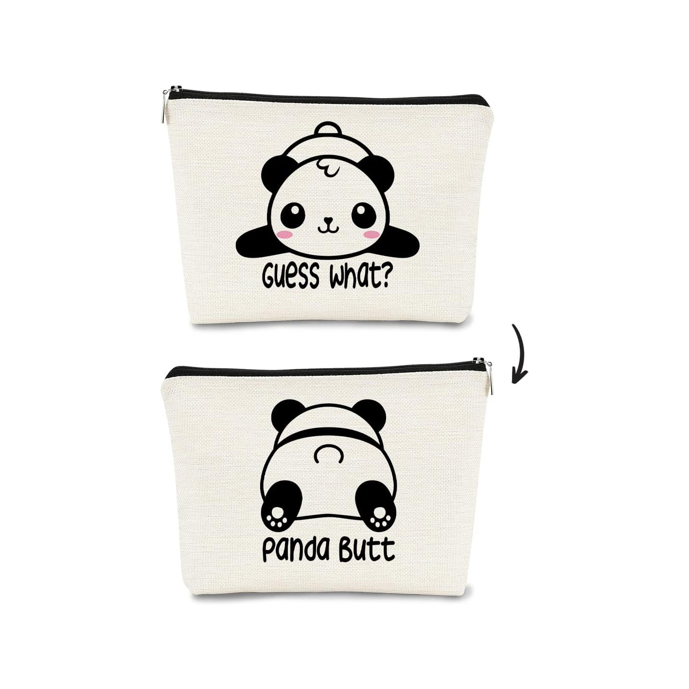 Transfronterizos Amazon brote lindo panda impresión doble cara bolsa de maquillaje bolsa de almacenamiento bolsa de cambio de lino impermeable