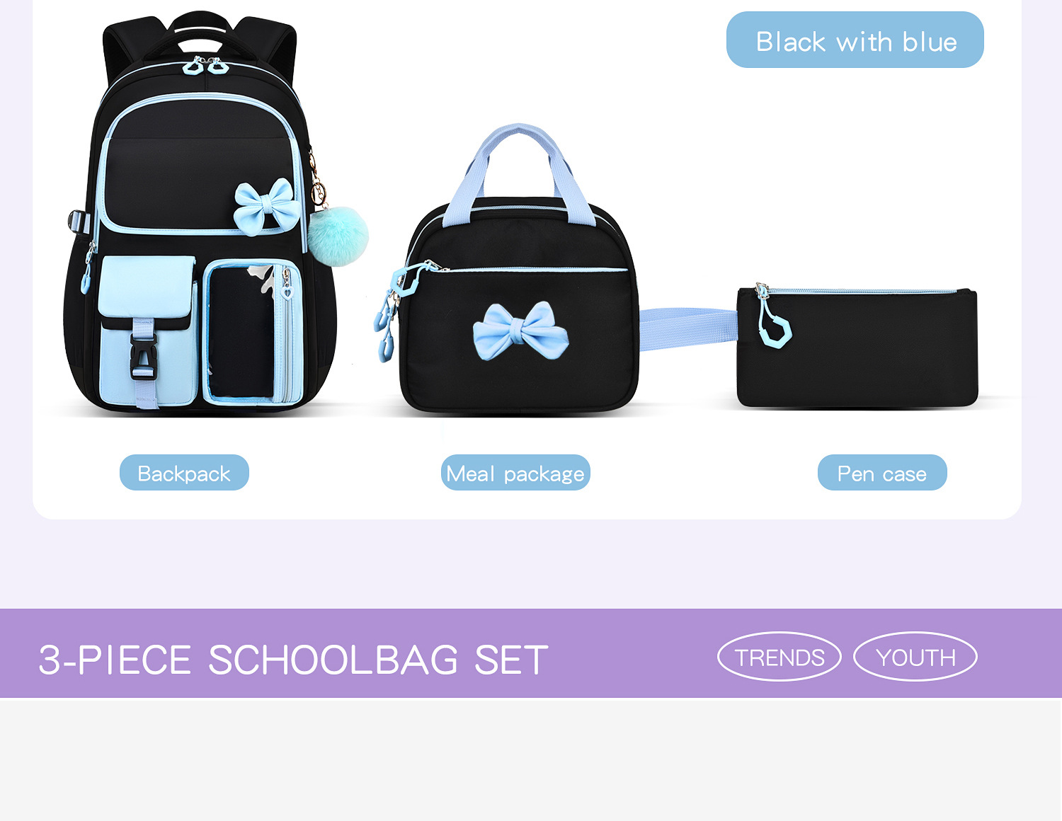 Amazon Best-selling High-capacity Bow Tie Three-piece Set Schoolbag for Girls, Junior and Senior High School and College Students, Backpack