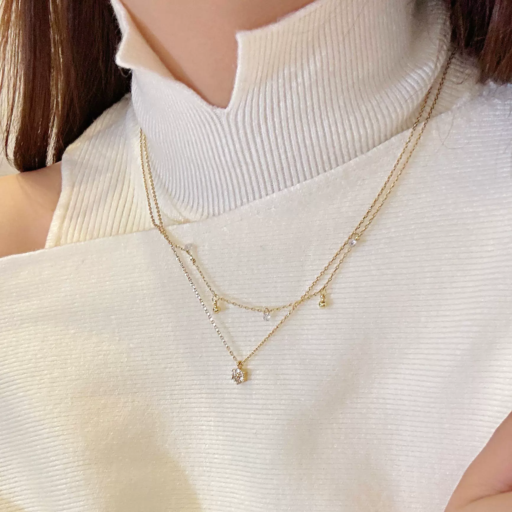 双层叠戴气质吊坠项链女款2025冬季新款高级感锁骨链轻奢小众气质