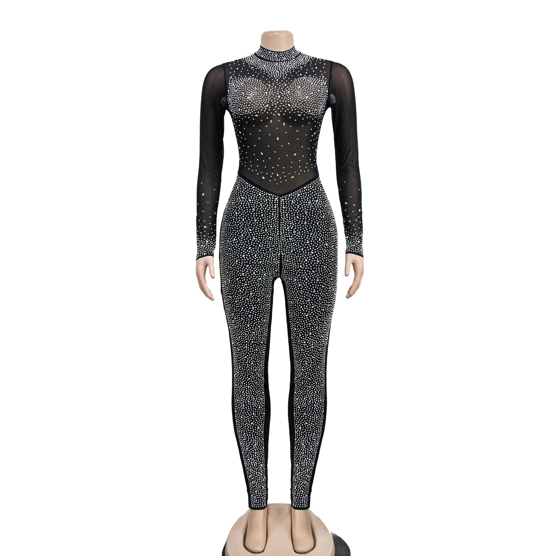 315g Weight Long Sleeve Sleeve Length Ankle-Length Pants Length Spandex, Polyester Fabric Type Mid Waist Waist Line Jumpsuits Pants Type Stretchy Elasticity Bodysuits Tops Type Party, Cocktail Party Occasion Skinny Fit Type Solid Color Pattern Spring, Autumn Season Women's Gender Diamond Design Hip-Hop Style Women's Party Cocktail Party Bodysuits Hip-Hop Solid Color Ankle-Length Diamond Jumpsuits 22