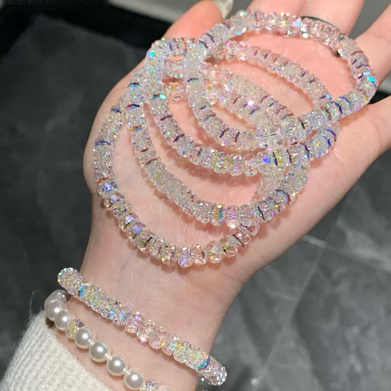 Crushed Ice Bracelet, Shijia Artificial Crystal Bracelet, Crystal Bracelet, White Friendship Bracelet, 8mm