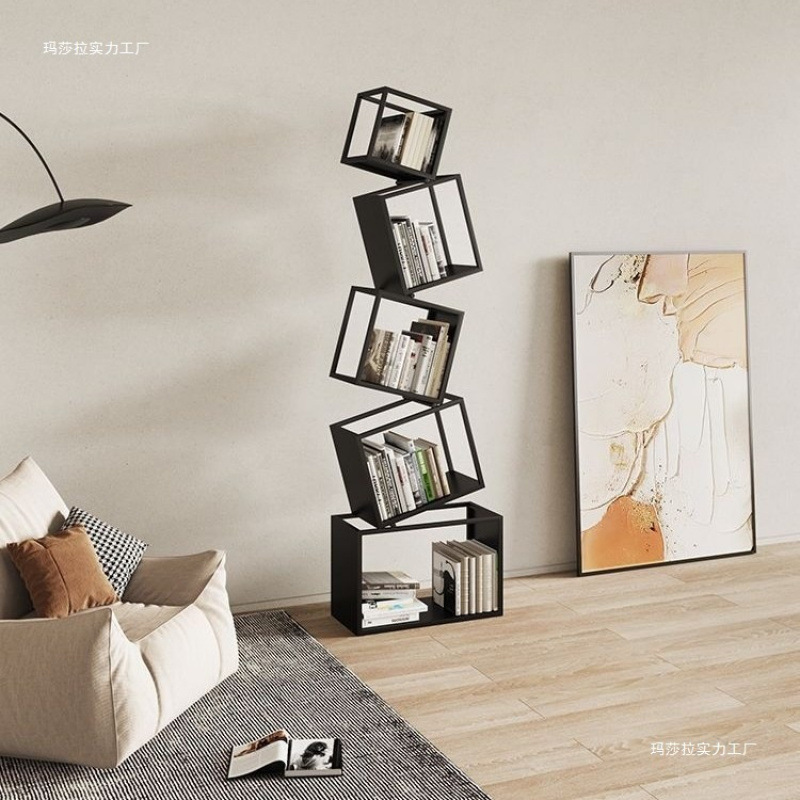 Corner Vertical Creative Special-Shaped Internet Celebrity Bookshelf Floor-Standing Storage Rack Living Room Iron Corner Bookcase Modern and Simple