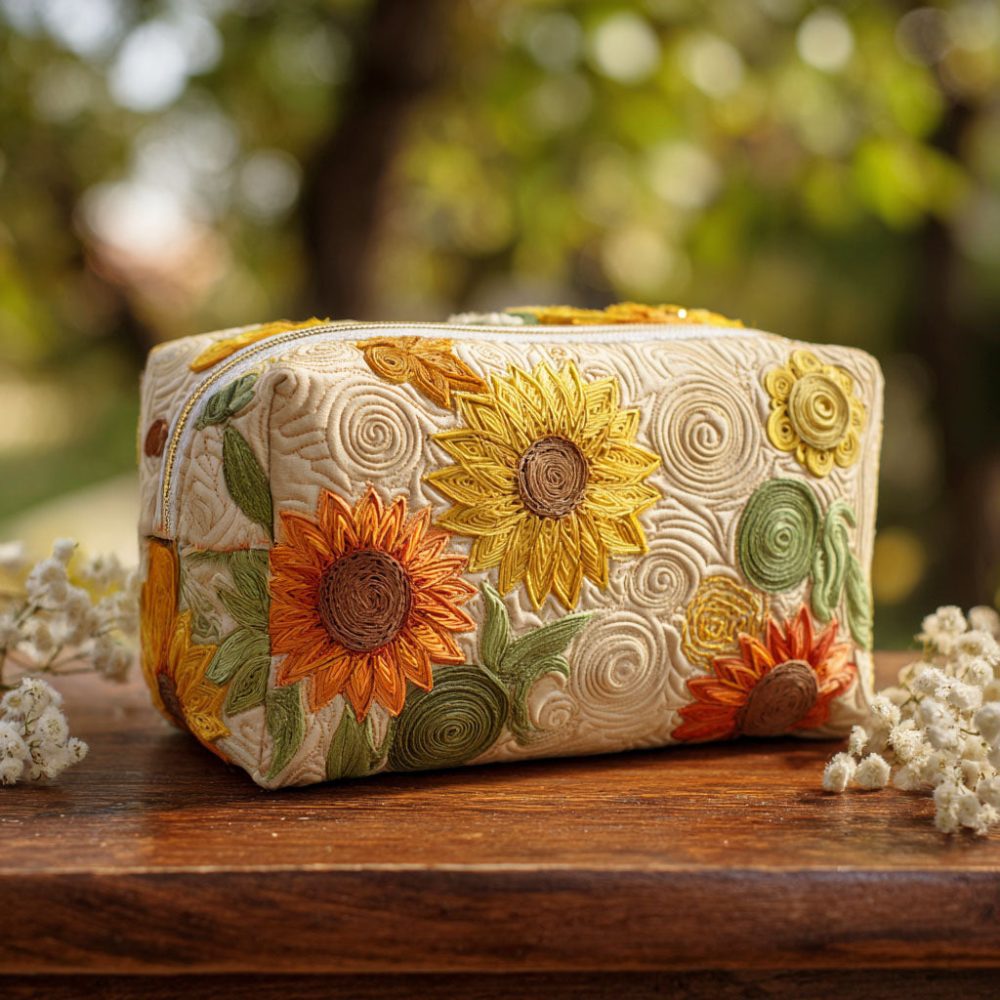 Cross-border foreign trade sunflower floral quilted handbag, multifunctional cosmetic bag, digital printing, direct from the manufacturer