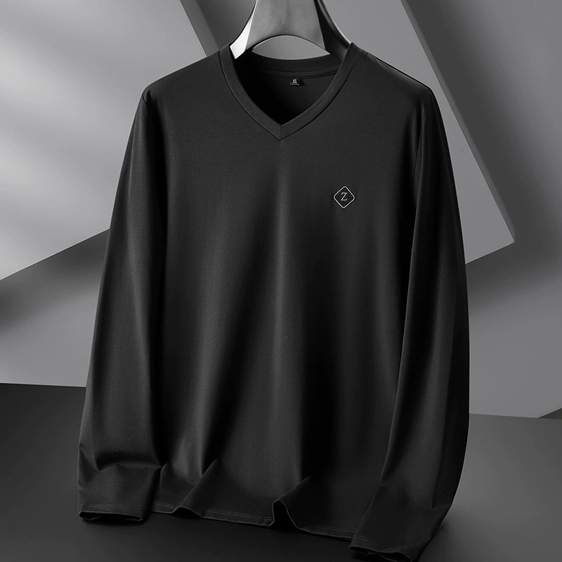 Fat Brother's осень 2023, новая мужская футболка из модала с V-образным вырезом и длинным рукавом большого размера, Базовая рубашка с круглым вырезом