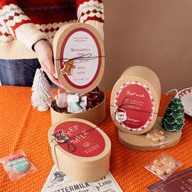 耶诞节椭圆形牛皮纸盒新年伴手礼网红INS饼干糖果DIY烘培包装盒子