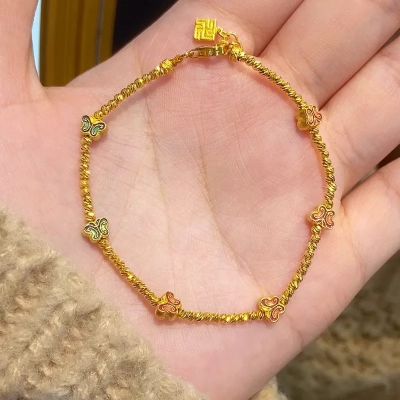 Gold Shining Enamel Butterfly Bracelet Women's Gold Niche Design Fashion Shining Didi Ball for Girlfriend Gift_voghion.com
