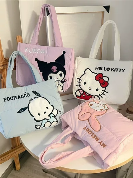 Cute Cartoon Print Tote Bag with a Girly Heart, Large Capacity Shoulder Handbag, Simple and Stylish Shopping Bag