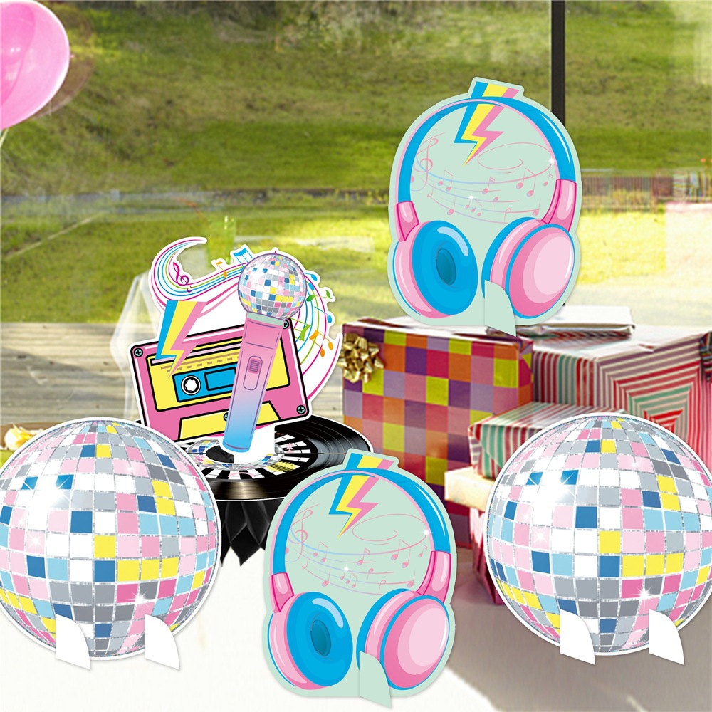 Decoración de cumpleaños transfronteriza decoración de mesa decoración de música de disco decoración de fiesta de cumpleaños decoración tridimensional de panal
