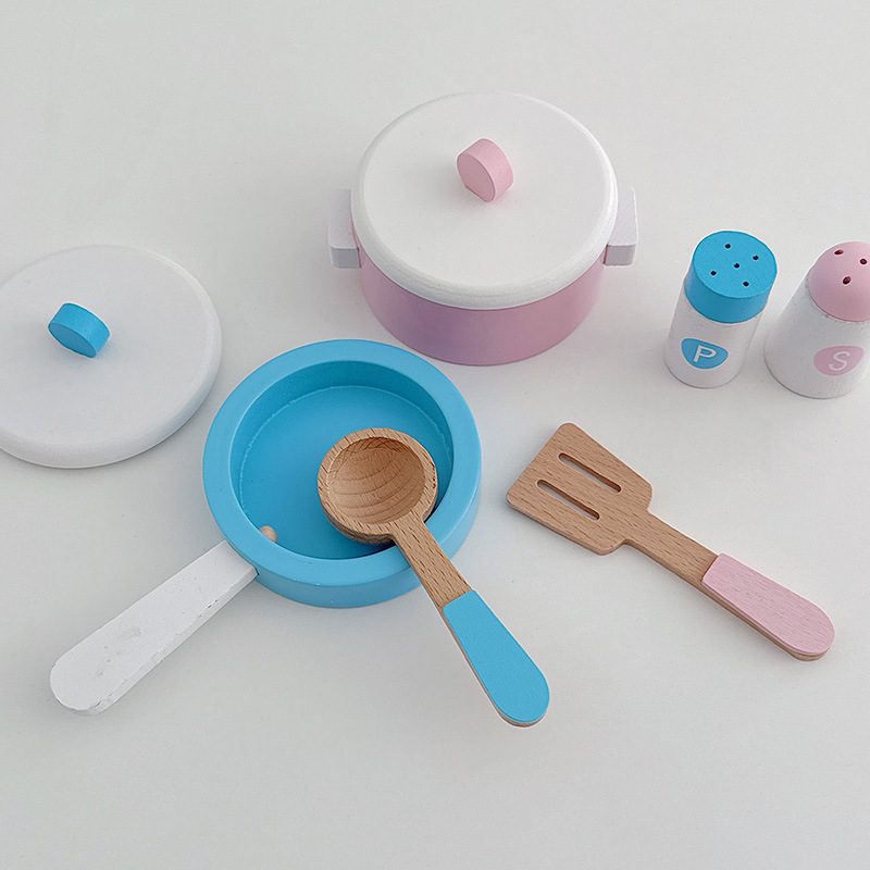 Juego de vajilla de estilo nórdico, juguetes de madera para niños, vajillas de colores, cucharas de sopa de madera, juguetes de cocina para el hogar