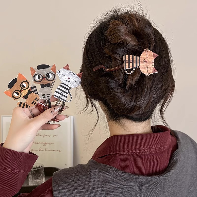 Adorable gato twist clip mujer 2025 nuevo clip de cabello de alta calidad detrás de la cabeza agarrar clip clip de cabello tocado clip de cabello
