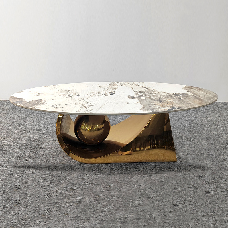Mesa de centro de tablero de roca de sensación de alta gama de estilo italiano transfronterizo, diseño de celebridades de Internet de alta gama, acero inoxidable, lujo ligero moderno, sala de estar simple, hogar