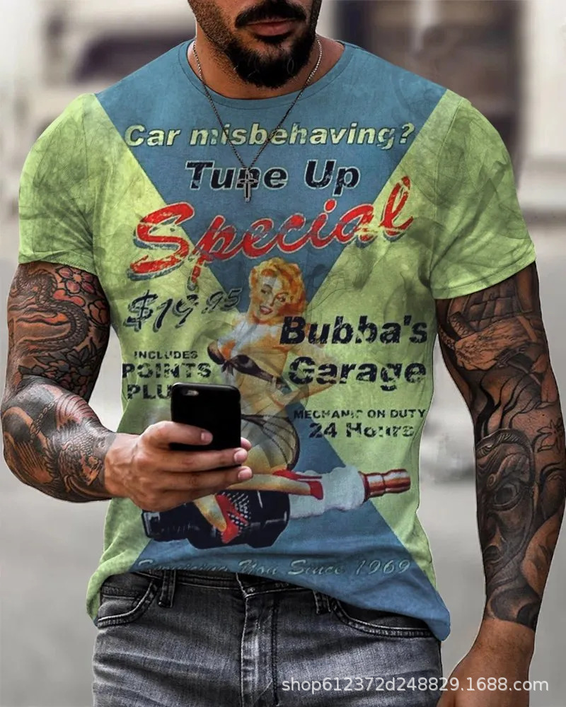 Fabricante de la fuente de los hombres de la camisa de manga corta de la calle Nueva Venta caliente de comercio electrónico transfronterizo camiseta impresa 3D arte flexible