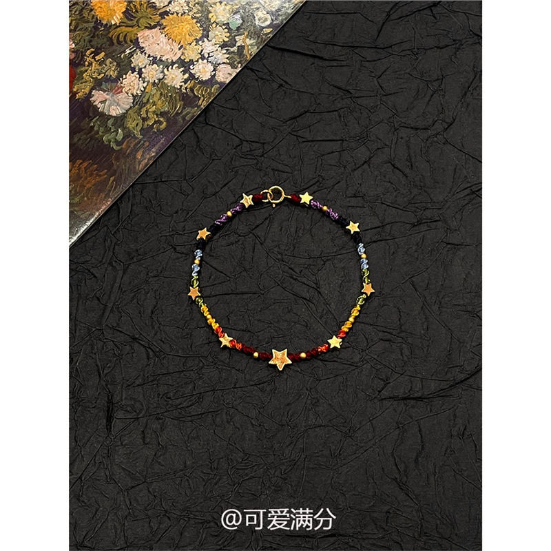 "Rainbow Memory" Star Bracelet Women's Colorful Wax Thread Braided Bracelet New Chinoiserie Unique Design Bracelet