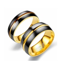 欧美跨境爆款黑金双色时尚钛钢戒指男高级流行设计情侣指环手饰品