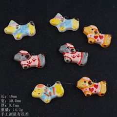 景德镇陶瓷手绘可爱萌宠狗狗项链配件手工DIY饰品手链材料批发