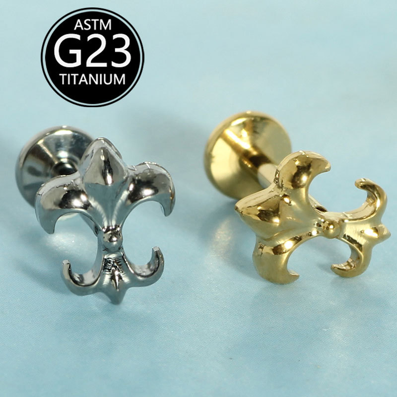 Silver pointed spike labret stud material detail
