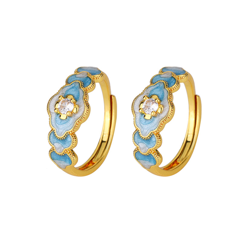 Chinese Style Enamel Zircon Cloud Open Ring Elegant Designer Ring_voghion.com