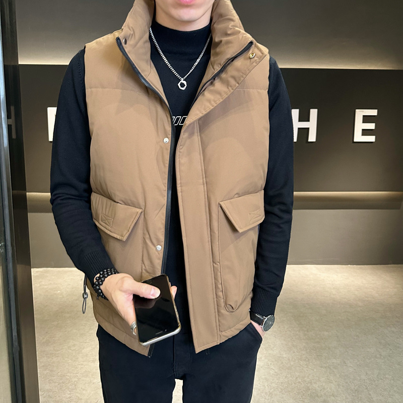 High-end suelto chaleco blanco de color sólido chaleco caliente hombro chaleco de plumón personalizado ropa de trabajo marca de moda hombre image 18