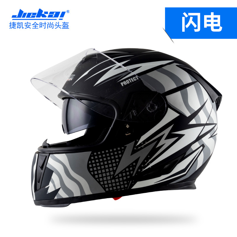 Casco de motocicleta eléctrico Jiekai para hombres y mujeres, tipo de casco completo, seguridad de carreras de locomotoras de cuatro estaciones frescas (modelos de comercio exterior)