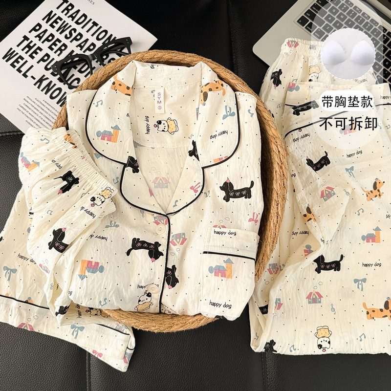 Women's Large Size Pajamas with Breast Pads, Spring and Summer Fashionable Lapel Short-Sleeved Shorts Three-Piece Set, Loose-Fitting Home Clothes That Can Be Worn Outside Women's Large Size Pajamas with Breast Pads, Spring and Summer Fashionable Lapel Short-Sleeved Shorts Three-Piece Set, Loose-Fitting Home Clothes That Can Be Worn Outside