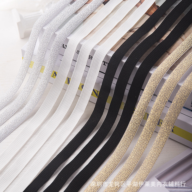 5.5公分金银黑白三排直排弹力鱼丝松紧带 泳衣内衣织带头戴饰品带
