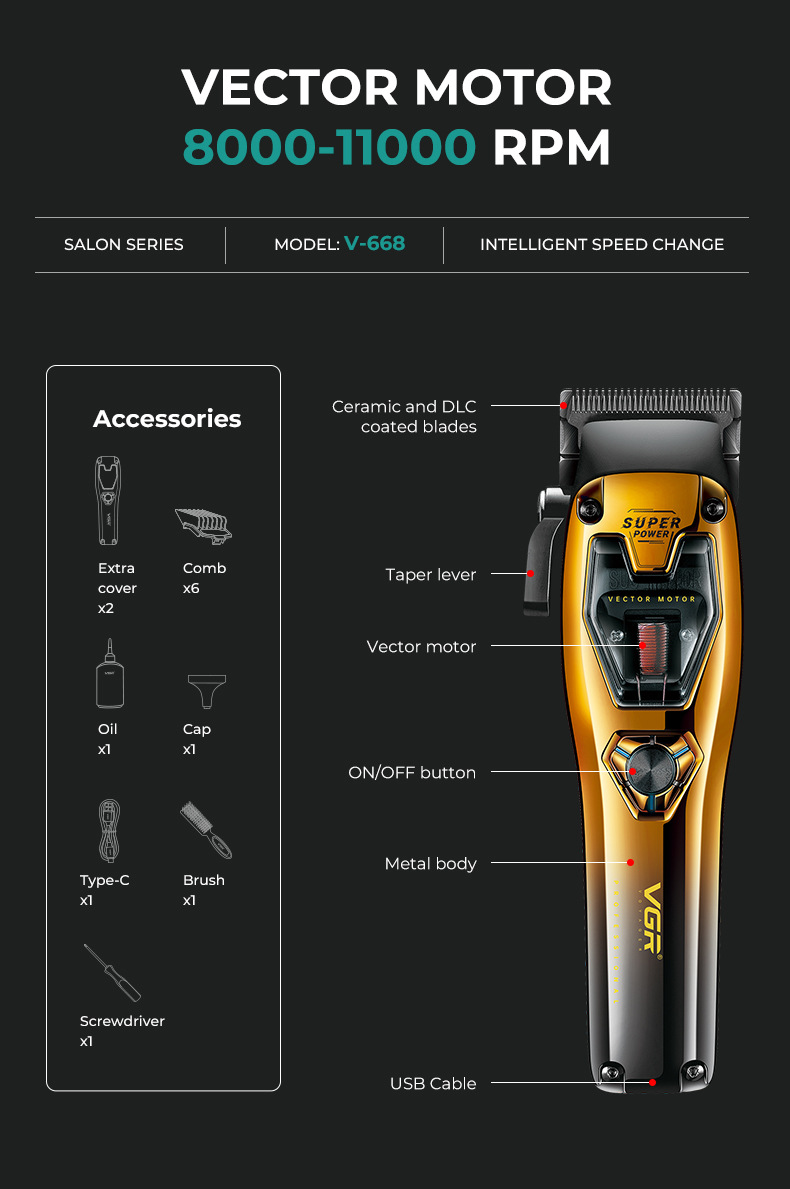 Professional Electric Hair Clipper With Digital Display Speed_voghion.com