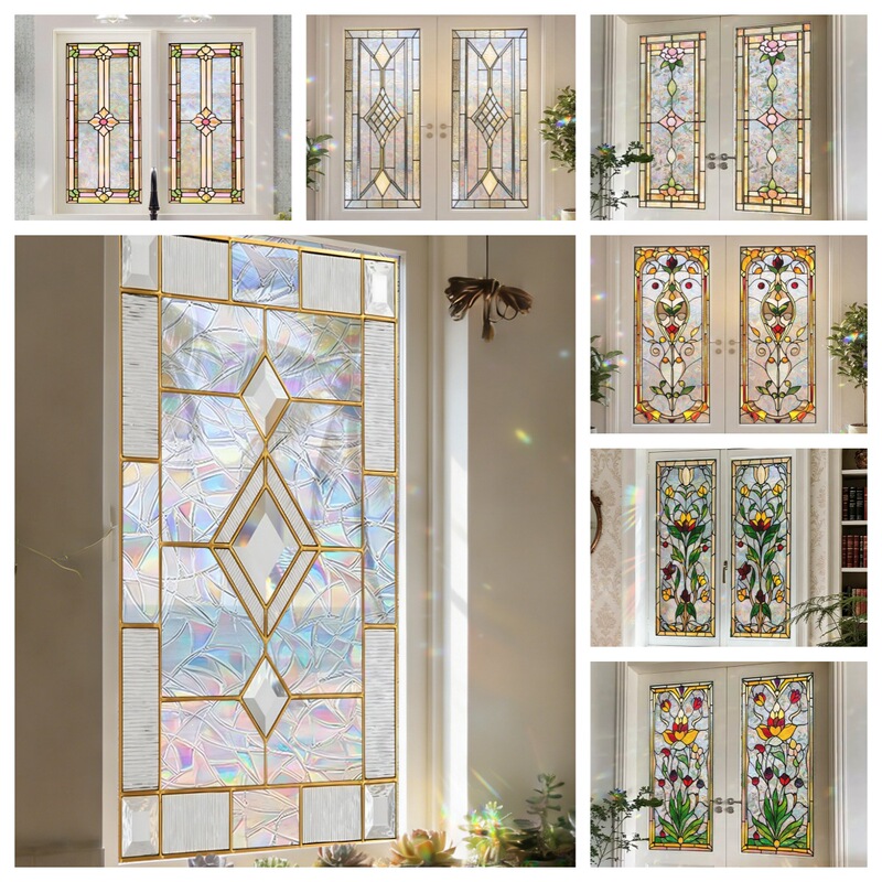 Gold-edged geometric floral pattern, dazzling translucent window decoration, electrostatic glass sticker for window sun protection and heat insulation Gold-edged geometric floral pattern, dazzling translucent window decoration, electrostatic glass sticker for window sun protection and heat insulation