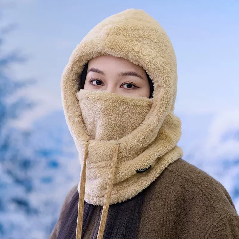 围脖口罩一体帽子女冬季加绒加厚套头帽护耳防风棉帽骑车保暖神器