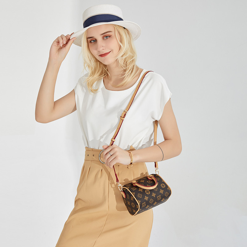 Genuine Leather Boston Pillow Bag Summer Women's New 2026 Luxury Monogram Mini Handbag Crossbody Bag - Thumbnail 8