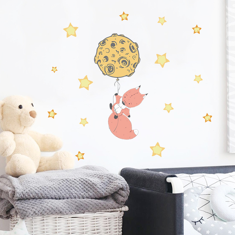 Cartoon Fox Universe Balloon Stars Wall Stickers display picture 6