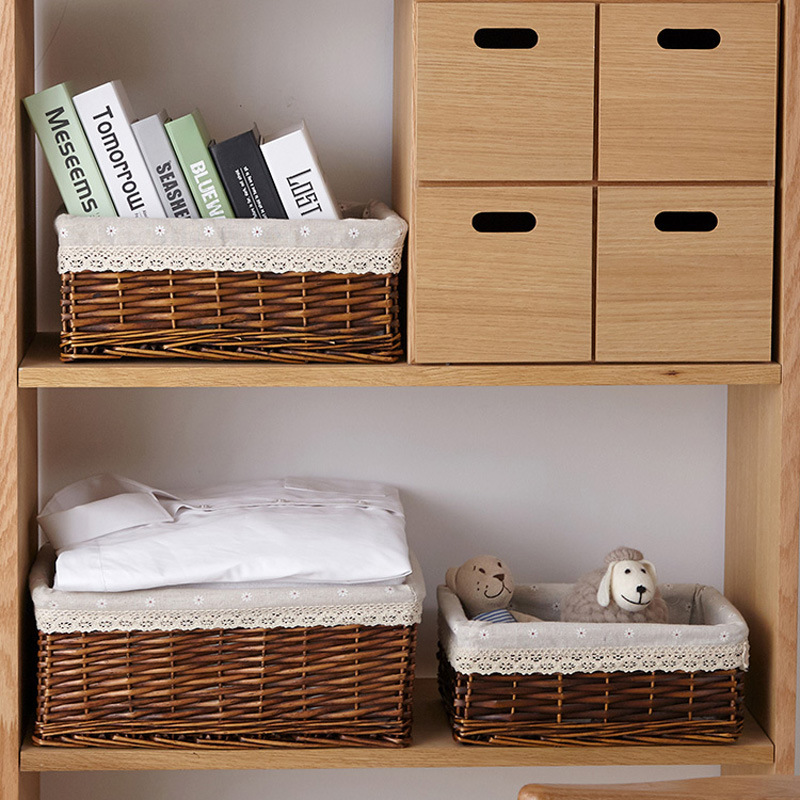 Cesta de almacenamiento tejida de ratán cesta tejida caja de almacenamiento de artículos diversos snack caja de almacenamiento de juguete caja de almacenamiento