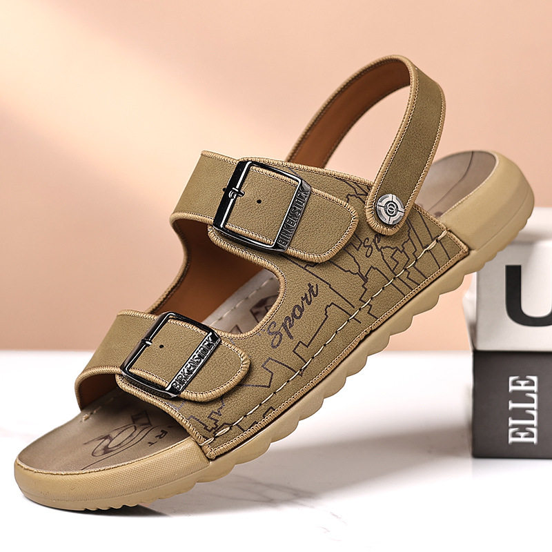 Dép sandal nam quai ngang hở mũi đế mềm, kiểu lười hai cách mang, thoáng khí chống trượt — 6666 màu kaki, 6666 màu vàng, 6666 màu xám